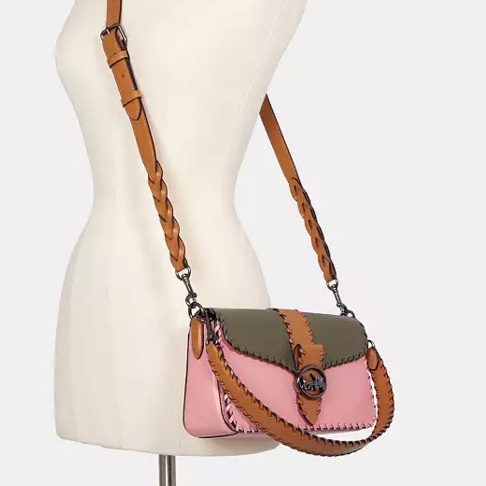 Coach Georgia colorblock Pink and Green Whipstitch Shoulder Bag
